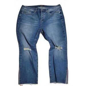Torrid Medium‎ Wash Distressed High Rise Straight Raw Hem 14S